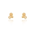 Macro detail of gold-plated titanium steel honeycomb stud earrings with cubic zirconia - Gold