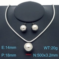 Silver 18K plated hollow bead jewelry set with snake chain necklace and ball earrings - 18mm Pendant 2-Piece Set (Necklace + Earrings) / Silver