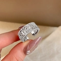 French luxury crossover ring with twisted texture and round gemstone detail - Wide Twist Woven Inlaid Stone Style (54# Silver)