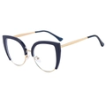 Gafas de gato retro con montura de media montura en azul marino y metal dorado fino - Azul oscuro