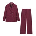Completo bordeaux gessato da donna con blazer doppiopetto e pantaloni a gamba dritta - S / Rosso Scuro