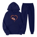 Survêtement molletonné bleu marine avec imprimé cœur football, sweat à capuche et jogging - S (L) / Haut Et Bas / Bleu Marine (Football avec Impression de Cœur)