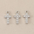 Detailed macro view of three vintage baroque cross pendants with sparkling gemstones - Red Gold Flower / 1*0.5cm / Silver