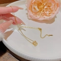 Halskette aus goldenem Edelstahl mit Perlen- und Strass-Zylinderanhänger - X050 Zylinder Perle Strass
