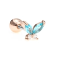 Rose gold butterfly cartilage stud with sky blue marquise zircon and ball screw back - Blue/Rose Gold/Small