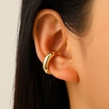 Ear cuff minimalista de doble capa dorada con acabado pulido para orejas sin piercing - Estilo Grueso Redondeado - Dorado (8962)