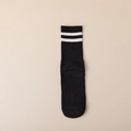 Athletic black five-toe yoga socks with white stripes and breathable combed cotton fabric - One Size / Striped Sports Anti-slip Five-finger Socks / Black Two Stripes