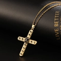Collar cruz punk vintage dorado con piedras de circón negro y cadena de acero fino - Estilo E1 Cobre Chapado En Oro