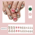 Short matte pink press-on nails with Christmas leaf patterns and Joy text lettering - BKSW952 Leaf and Letter
