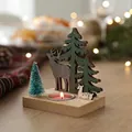 Wooden reindeer Christmas candle holder with lit tealight for festive holiday table decor - 12CM Christmas Reindeer Candle Holder