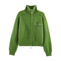 Dettaglio di giacca in maglia verde con doppia zip, polsini a coste e trama in lana - S / Verde