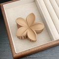 Elegant matte milk tea flower hair claw clip displayed on a minimalist linen jewelry tray - Matte Five-Petal Flower / Khaki