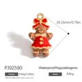 Brown enamel gingerbread man charm with red bow and alloy dress pendant, 20mm height - Christmas Gingerbread Man (PJ92590)