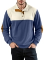 Dettaglio felpa da uomo in velluto a coste con design color-block blu navy e beige - S / Blu navy