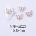 Detailed view of iridescent butterfly nail art charm with gold metal frame and dimensions - Aurora Wings Gold Base(AG32)