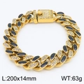 Goldenes 14mm Panzerarmband mit klaren Strasssteinen und schwarzer Emaille-Verzierung - Gold-Stil / Gold (KB183196-KJX)