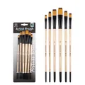 6-piece flat nylon hair art brush set with natural wood handles and black metal ferrules - 6Pcs Flat Peak HB902A / Natural Wood Color