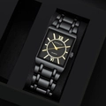 Square black dial quartz business watch for men with gold Roman numerals and metal strap - Watch Only / Black Watch