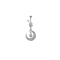 Silver stainless steel belly ring featuring a crescent moon and star zircon pendant - XY-12 Moon & Star