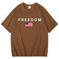 Brown short sleeve t-shirt featuring freedom text and American flag print graphic - Coffee