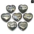 Polished heart-shaped golden pyrite crystal stones in a bulk set of seven pieces - Pyrite