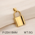 Polished gold stainless steel padlock pendant charm, size 23x15mm and weight 5g - Large Smooth Lock Pendant (KP120407-Z)