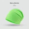 Neon green knitted beanie with slouchy design and premium ribbed texture for women - Solid Minimalist Style / Fruit Green