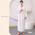 Men's pure white waffle knit bathrobe with long sleeves and dual front pockets - XL / Male Style / Pure White