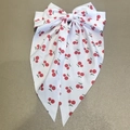 Lazo para el pelo blanco dulce con estampado clásico de cerezas rojas y cintas de tela - Estampado de Cereza Grande