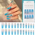 Uñas postizas de bailarina mate con degradado azul y blanco y mariposas, kit de 24 - CBLCY-06 (Tipo de pegamento)