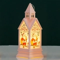 White church-shaped Christmas lantern with Santa Claus print and warm LED light decoration - Pink Santa