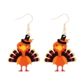 Detail of cartoon turkey earrings with black hat and maple leaf on white background - Turkey with Hat