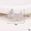 Detailed size view of silver dog brooch with white crystals: 3.5cm height and 3cm width - Silver Rhinestone Dog