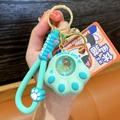 Mint green cat paw keychain with glitter ball and Cat Story lanyard for bag decoration - Green