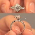 Elegant one carat high carbon diamond ring with floral halo and six-prong silver band - Ljz-142 [50 Minutes] / Adjustable Open