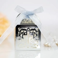 Silver mirror hollow cross candy box with light blue silk ribbon for wedding party favors - 50 Pieces / Reflective Silver