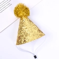 Sparkling gold sequin party hat for pets and kids with adjustable elastic chin strap - Encrypted Glitter Pom Pom Hat / Gold
