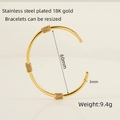 18K gold plated stainless steel open bangle with three-dot chain design, 60mm diameter - 18K Gold / Gold
