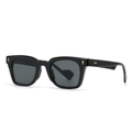 Retro black square cat eye sunglasses with golden leopard arrow temple accents - Black Frame Grey Lens