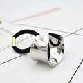 Polished silver ponytail cuff hair tie with high-elastic band and gold accents - Crescent Moon / Silver