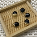 Faceted black natural stone pendant with gold base for DIY necklaces and bracelets - Black Agate