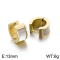 Golden stainless steel hoop earrings with rectangular white shell inlays 13mm - 13mm Shell Style / Gold