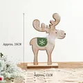 Renne de Noël en bois avec selle verte à flocons et décoration de cou en peluche blanche - Grand renne en peluche