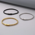 Detalle de pulseras de cadena trenzada estilo hip hop en acabados negro, dorado y plateado - Color Acero / Pulsera de 4mm/21cm