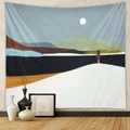 Close-up of bohemian wall tapestry featuring abstract Nordic mountain and moon scenery - Design CX0327-1