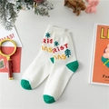 Calze natalizie in cotone bianco con motivi festivi e dettagli verdi accesi - Taglia Unica (EU 35-39) / Bianco