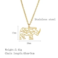 Golden stainless steel necklace featuring a geometric hollow rhinoceros pendant for women - Rhino Style (LN1823 Gold)
