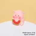 Detailed resin miniature of a cute pink pig holding a watermelon slice, 29x28mm size - Watermelon Pink Pig