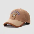 Detail of corduroy baseball cap with cute bear patch and BOGCUTE embroidery for kids - Khaki