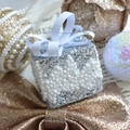 Silver glitter gift box ornament with white bow and golden festive decorative balls - Silver White Two-tone Gift Bag 6*8CM